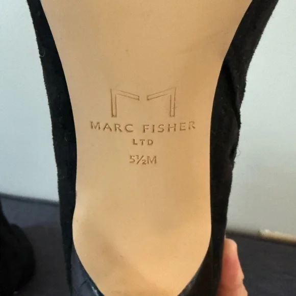 Marc Fisher Black Suede Heeled Boots | Size 5.5 - Picture 4 of 5